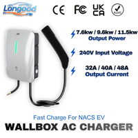 Longgood 2026 NACS AC EV Wallbox Chargeur WiFi APP OCPP 7.6KW - 9.6KW - 11.5KW 32A - 48A