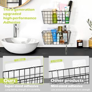 Lot de 2 paniers de cuisine suspendus, organisateur de rangement mural en fil métallique adhésif, panier à fruits sans perçage pour porte de placard, garde-manger - Product Image 4