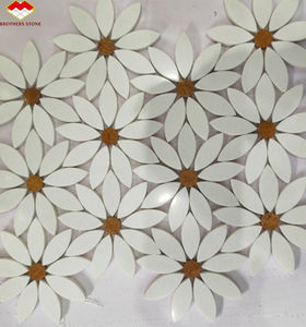 Modern Marble Flower Shape Designs Thassos White Marble <strong>Sunflower</strong> <strong>Mosaic</strong> Flower Leaf <strong>Mosaic</strong> - Product Image 1
