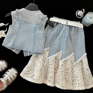 Nuovo Set Gonna in Denim Stile Coreano per Ragazze 2026, Completo Estivo alla Moda in Tre Pezzi - Product Image 3