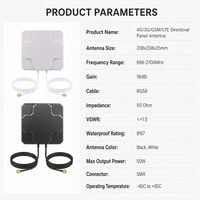 Antenne de communication 4G LTE, antenne directionnelle à panneaux MIMO 698-2700 MHz 18 dBi IP67 SMA mâle X2 pour routeur extérieur