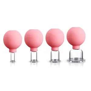 4Pcs Glass Face Cupping Massage Cups,Silicone Vacuum Suction for Instantly Ageless Skin, Anti Cellulite Wrinkle Face Contouring