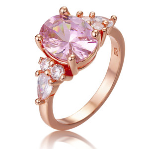 Anello da Donna Rosa Ovale Stile Principessa, Elegante Gioiello Regolabile in Lega per Fidanzamento - Product Image 1