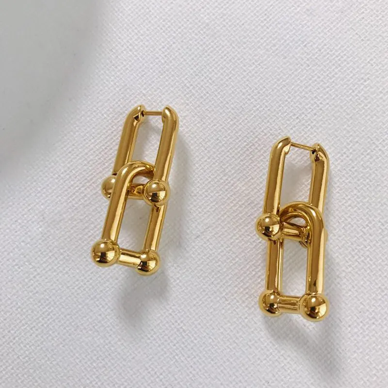 Starke Link U Form Geometrische Ohrringe Messing Gold Drop Ohrringe für Frauen Chic Stilvolle Ohrringe Promi Schmuck Abnehmbare