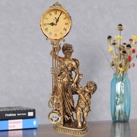Horloge de table/étagère silencieuse à pendule oscillant, style européen, en bronze et résine, motif rétro « Mère et Fils », mouvement à quartz
