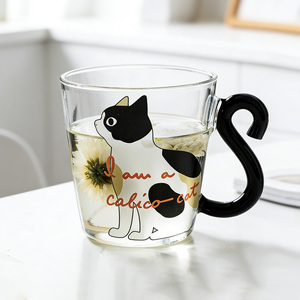 Copo de Vidro Transparente com Design Criativo de Gato Japonês com Boca Aberta, Resistente ao Calor e ao Frio, Seguro para Alimentos, Portátil, para Uso em Festas, para Leite - Product Image 3