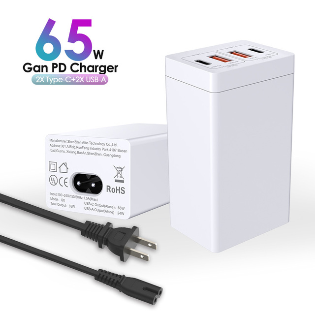 65W GaN USB C Charging Station Multiport Fast Charger for Cell Phones Compatible with USB Power Adapters & QC3.0 Function