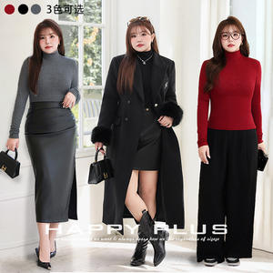 Runqi Haut de base à manches longues et col montant pour femme, orné de strass, noir, tricoté, coupe ajustée, usage quotidien N9061 - Product Image 4