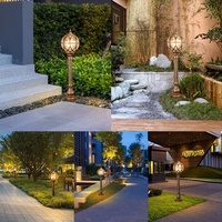 Lampe de jardin LED de style européen, style nordique, rétro, abat-jour en verre, aluminium, IP65, étanche et antirouille