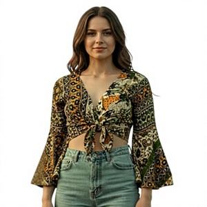 Rayon Embroidered Solid Womens Short Formal <b>Top</b> Lightweight Breathable Eco-Friendly <b>Lace</b> Fabric Stylish 3D Embroidery - Product Image 1