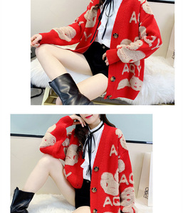<span class=keywords><strong>Pull</strong></span> cardigan en tricot à motif d'ours de dessin animé, ample, épais, taille plus, pour femmes, pour l'automne et l'hiver - Product Image 3