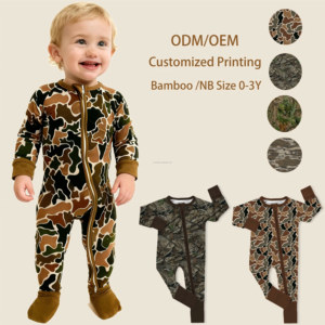 Pakaian Tidur Bayi Ruidian Berbahan Serat Bambu, Jumpsuit Bayi Nyaman untuk Luar Ruangan, Motif Camo, Lengan Panjang dengan Ritsleting - Product Image 1