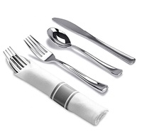 Vente en Gros de Sets de Couverts Jetables Dorés Roulés, Comprenant Fourchettes, Couteaux, Cuillères et Serviettes, pour Fêtes et Mariages