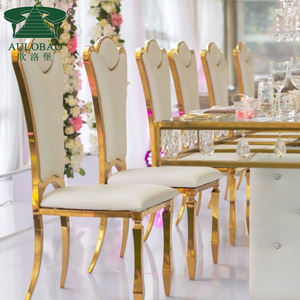 Chaise de salle à manger pour mariages en plein air, dossier haut, structure en acier inoxydable, blanc et or - Product Image 6