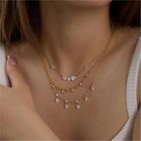 Ensemble de colliers à 3 couches plaqué or 18 carats avec pendentifs en cristal CZ étincelant, bijoux à chaîne superposée tendance pour femmes, cadeau de mode