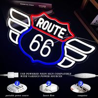 Enseigne néon Route 66, lumière LED à intensité variable. Idéal pour la décoration de la cave des hommes, du garage, de la chambre et des fêtes.