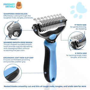 Brosse démêlante et anti-poils double face pour chats et chiens, outil de toilettage pour animaux de compagnie, modèle breveté - Product Image 2