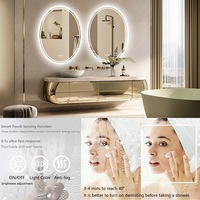 Miroir de salle de bain mural ovale éclairé intelligent en alliage d'aluminium antidéflagrant HD personnalisable de style moderne IP65