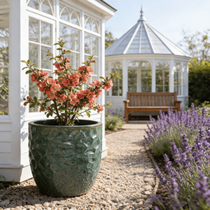 Jardinière en céramique elliptique en poterie émaillée vert foncé de style américain vintage - Écologique, durable, pour l'intérieur et l'extérieur, pour la maison et le jardin - Product Image 1