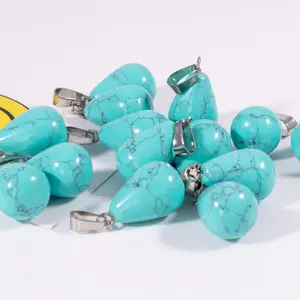 Hot sale colorful Natural Stone Water drop shape Charm Pendants 18mm Pendant Woman Girl Necklace Blue Turquoise