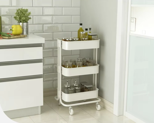 도매 내구성 친환경 현대 홈 스토리지 트롤리 욕실 거실 3-서랍 주최자 바퀴 높이 조절 가능 - Product Image 3