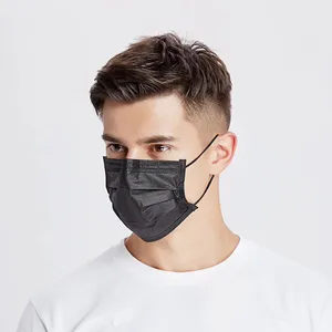 Máscaras pretas descartáveis por atacado 3 camadas pretas máscaras médicas facial masque jetable preto