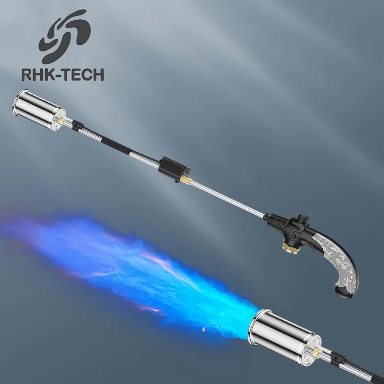 RHK Portable Butane Gas Flame Gun Press Ignition Gas Weed Burner Gas Propane Heating Torch with US/Euro Interface