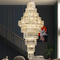 Lustre en cristal doré de luxe pour villa, grand luminaire suspendu moderne à LED blanc chaud pour salon et chambre à coucher