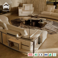 Canapé sectionnel en cuir courbé, table basse en marbre, mobilier sur mesure en métal pour toute la maison, canapé de luxe tout-en-un pour salon