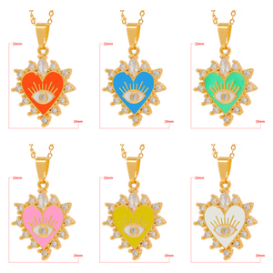 Collar de Corazón con Ojo Turco Bañado en Oro de 18K, Colgante de Esmalte Colorido, Joyería Fina con Circonitas para Mujer, Protección, Regalo de la Suerte, de Moda - Product Image 3