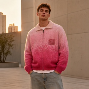 Sweat à capuche zippé en mélange de mohair avec logo personnalisé, <span class=keywords><strong>pull</strong></span> en maille surdimensionné, vestes pour hommes - Product Image 6