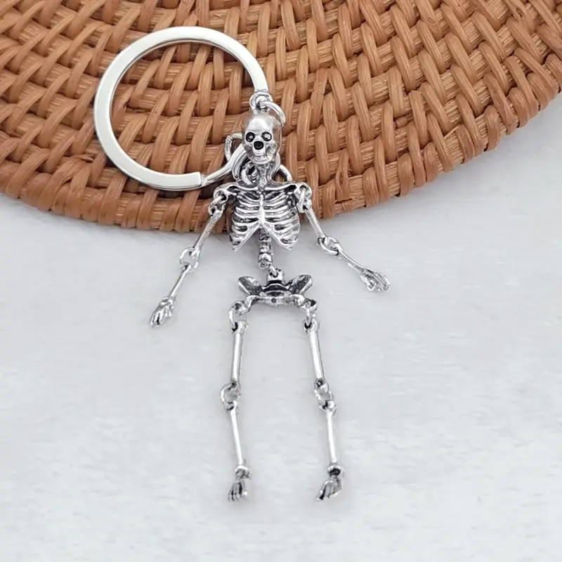 Creative Cheap Halloween Promotion Gift Antique Metal Alloy Foldable Skeleton Pendant Keychain