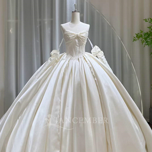 Lsoy059 Modern Romantic Ivory Corset <b>Wedding</b> Dress Sweetheart Neckline Chapel Train Bow Bodice Pearl Satin Ball Gown for Formal - Product Image 5