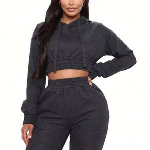 Sudadera de punto estampada de alta calidad al por mayor para mujer, informal, de manga larga, tipo jersey, con capucha corta - Product Image 4