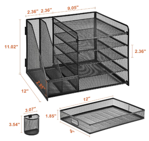 Desk Organizer with <b>File</b> Holder 5 Tier Paper Letter Tray Organizer with <b>Drawer</b> and 2 Pen Holder Mesh Desktop Organizer - Product Image 4