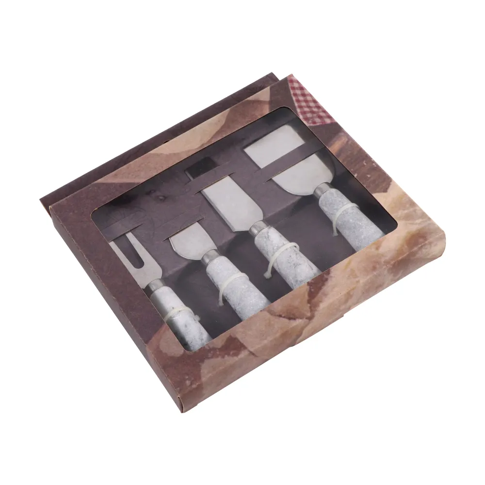 Set di coltelli da formaggio in vero marmo decorativo nuovo in metallo da 4 pezzi mini coltello da formaggio in acciaio inossidabile