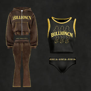 Women's Casual Hip Hop Sports Suit Hooded Sweatshirt Sleeveless Embroidered Pants Solid Knitting Autumn <b>Street</b> Style <b>One</b> Set New - Product Image 1