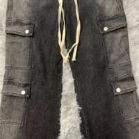 DENIMGUYS Pantalon en jean dégradé Hip Hop pour homme, coupe bootcut, avec cordon de serrage, multi-poches, ample, jambe large évasée