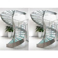 Escalier en colimaçon dimensions avec bande de roulement en verre trempé