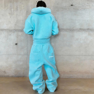 Conjunto de Moletom Masculino com Calças e Hoodie Unissex, Conjunto de 2 Peças, Calças Empilhadas, Moletom com Zíper e Lavagem Ácida para Homens - Product Image 3