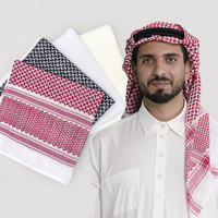 Yihaoyi 110*110 cm Keffiyeh Saoudien Palestinien Rouge pour Adulte, Shemagh Ghutra Arabe Premium, Foulard Musulman pour Homme
