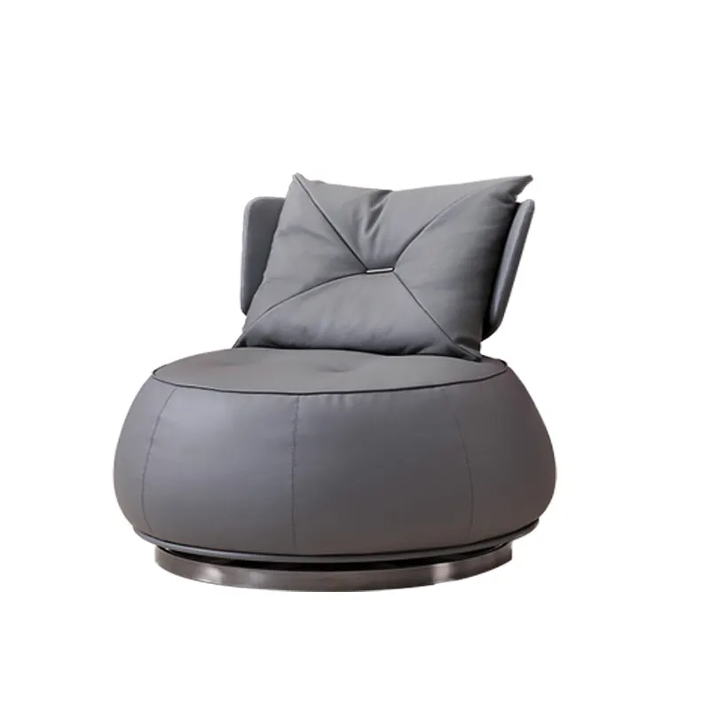 Italy style Living room furniture PU leather lounge chair round shape swivel leisure chair