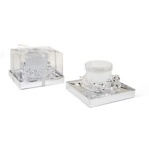 Set di Portacandele in Cristallo con Bordo Perlato e Base Argentata, Diametro 65mm, Altezza 75mm, Confezione Regalo Elegante Inclusa - Product Image 1