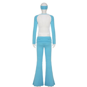 Biểu Tượng Tùy Chỉnh Phụ Nữ Y2K Skinny Cao Cô Gái Thân Thiện Với T Áo Sơ Mi Flare Quần Bộ Với Headband Phụ Nữ Phòng Chờ Mặc Quần Áo Hai Mảnh Thiết Lập - Product Image 5