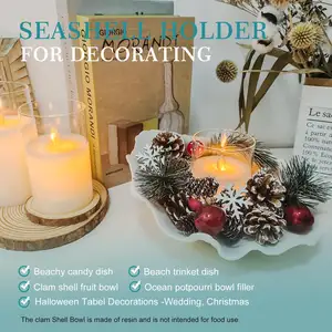 Cuenco Decorativo <span class=keywords><strong>Grande</strong></span> de Conchas Marinas Blancas, Cuenco de Resina con Forma de Concha de <span class=keywords><strong>Almeja</strong></span>, Decoración Costera para el Hogar, Cuencos de Almacenamiento - Product Image 6