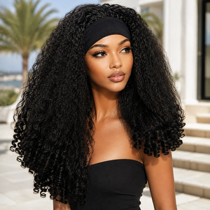Perruque synthétique bouclée crépue noire pure pour femme, en fibre haute température, densité 250 %, avec bandeau réglable et filet en maille rose, résistante à la chaleur - Product Image 6