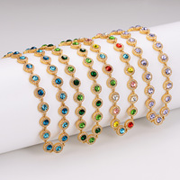 Kalung Rantai Tenis Mewah Lapis Emas 18K Anti Luntur dari Baja Tahan Karat, Bertabur CZ Warna-warni Model Halo untuk Wanita, Laris Manis
