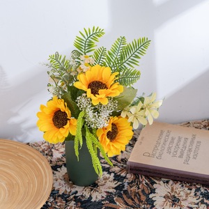 CallaFloral Ramo de Girasoles Artificiales de Tela Plástica Tejida para Decoración de Bodas y Hogar CF02012 - Product Image 1