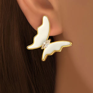 Pendientes de Moda para Mujer, Joyería de Fiesta, Chapados en Oro de 18K, con Esmalte y Circonitas Brillantes, Diseño de Mariposa - Product Image 2