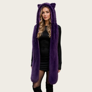 Écharpe à capuche en fausse fourrure pour femme, chapeau/écharpe longue en peluche pour l'hiver, Lianti avec de jolies oreilles en fourrure de renard, accessoire chaud et élégant. - Product Image 2